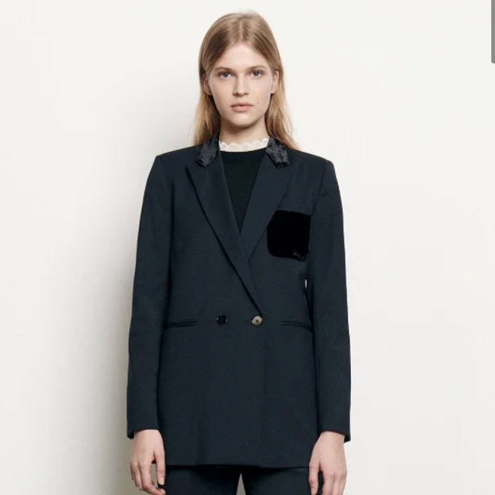 Sandro Tailored Jacket With Velour Pocket